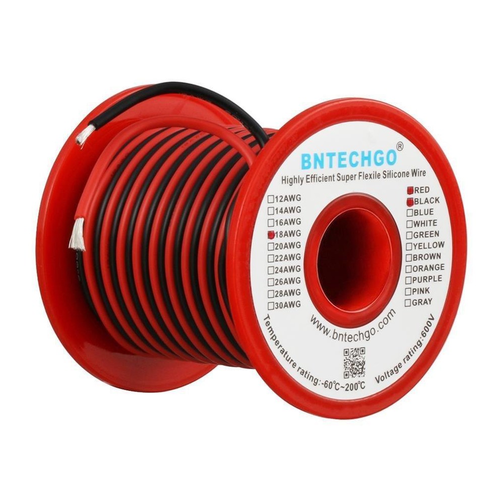Flexible BNTECHGO 18 Gauge Silicone wire spool red and black each 50ft 18 AWG