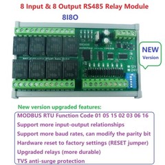 New DC 12V 24V 8DI 8DO RS485 Modbus RTU Relay Module Switch Control Board