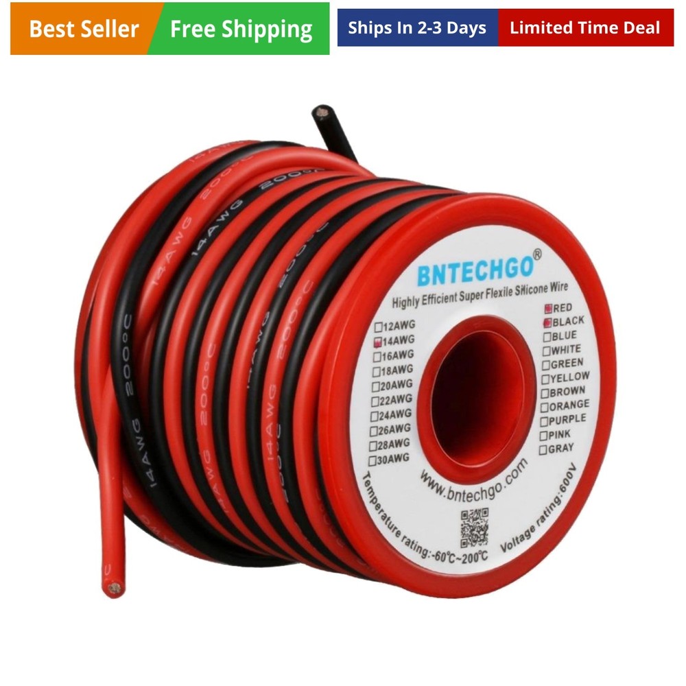 14 Gauge Silicone Wire Spool 20ft Red and 20ft Black Flexible 14 AWG Stranded…