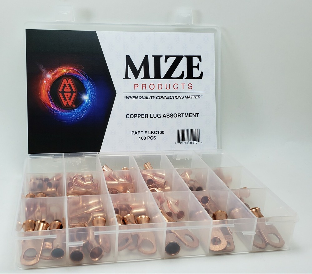Mize Wire 100 Pc Copper Lug Assortment 6GA – 2/0 GA Made in USA Free Shipping