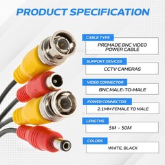 BNC DC POWER VIDEO SECURITY CCTV CAMERA DVR EXTENSION CABLE DATA LEAD WIRE 1-50m