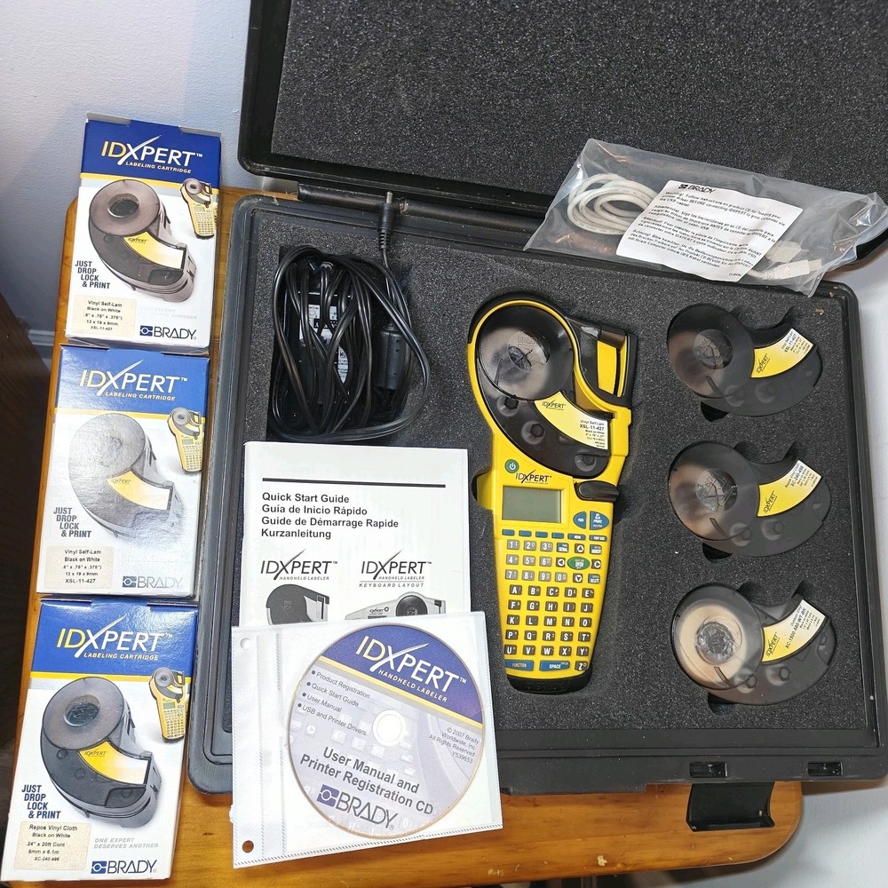 Brady IDXpert Handheld Label Maker w/ Case 7 Cartridges + Charger INCLUDED RS232