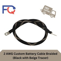 2 AWG Gauge Custom Battery Cable Copper Braided (Black with Beige Tracer)