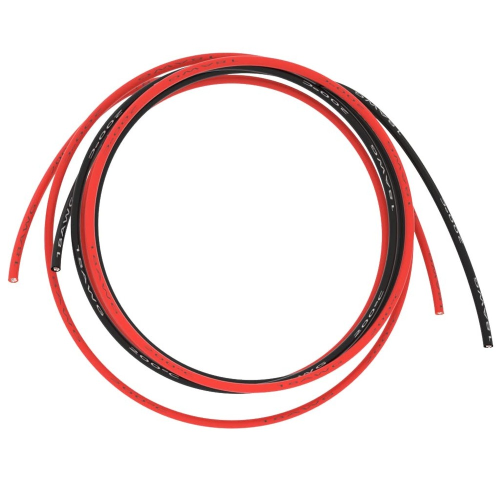 Tinned Copper Wire 18 AWG, 5 Ft Red And Black, Silicone Insulated