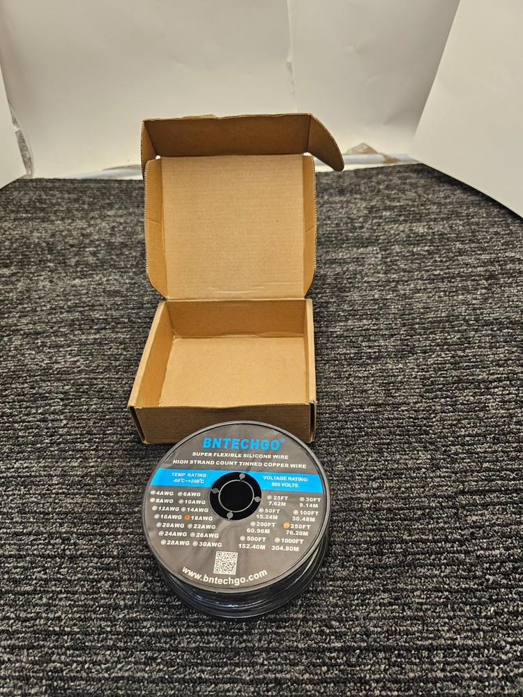 (QTY 3) BNTECHGO Black 18 Gauge Super Flexible Silicone Wire, Spool 250 ft