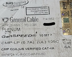 General Cable 7141852 23/4P GenSPEED 10 MTP Cat6A 10GX 10G Plenum Yellow /50ft