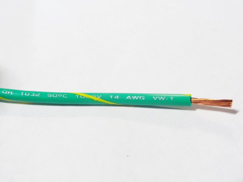 14 GAUGE WIRE GREEN W/ YELLOW 50′ FT PRIMARY AWG STRANDED COPPER POWER REMOTE