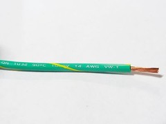 14 GAUGE WIRE GREEN W/ YELLOW 50′ FT PRIMARY AWG STRANDED COPPER POWER REMOTE