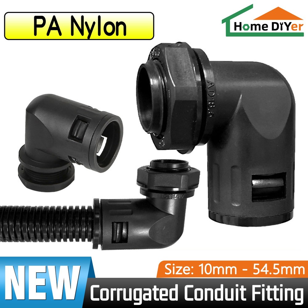 Nylon Corrugated Conduit 90° Elbow Connector Fitting For Corrugated Cable Tubing