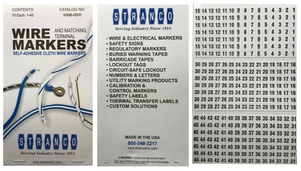 Stranco WMB-0000 Electrician 450 Cloth Sticker Wire Marker Booklet 10 Each 1-45