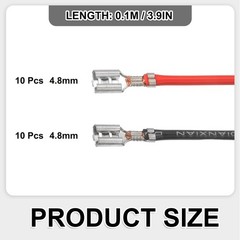 20Pcs Female Spade Crimp Terminal 4.8mm 10cm Wires, Red/Black