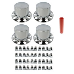 ABS Plastic Set of 4 Rear Chrome Wheel Axle Hub Cover Kit Semi 33MM Nut Covers