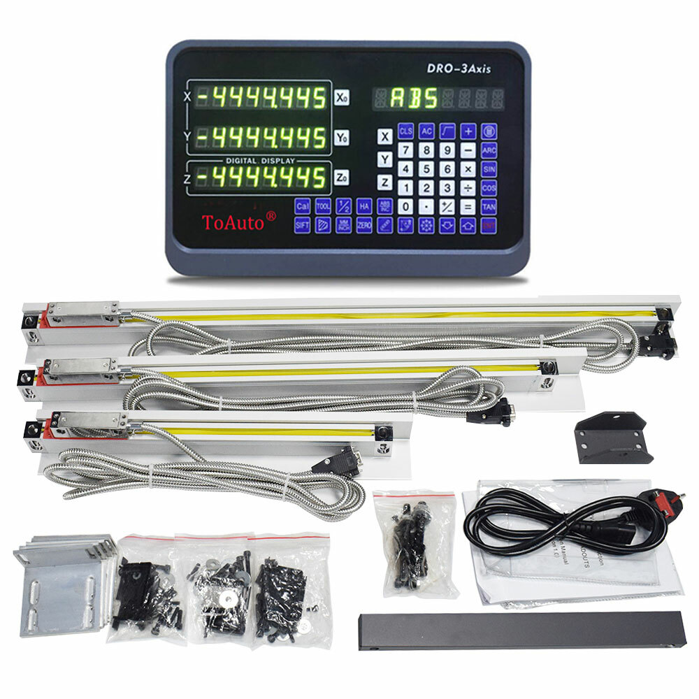 DRO 3 Axis Digital Readout Display+3pc Glass Linear Scale for CNC Mill Lathe US