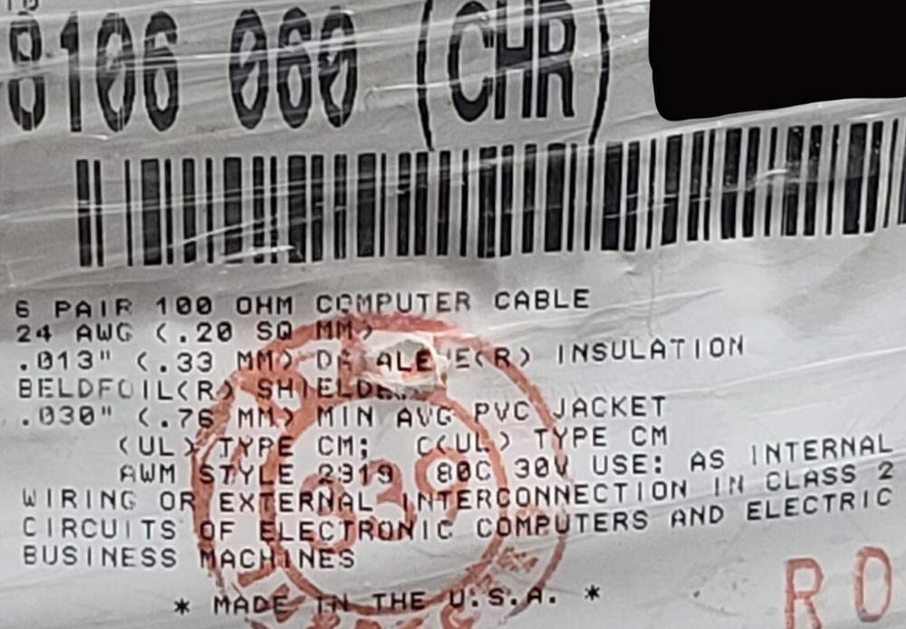 Belden 8106 24/6P Twist Pair Shield 100Ohm Datalene Computer/Control Cable /5ft