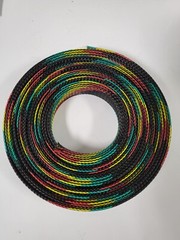 25 FT 3/4″ BLACK WITH RED YELLOW GREEN STRIPE PET EXPANDO SLEEVING BRAID