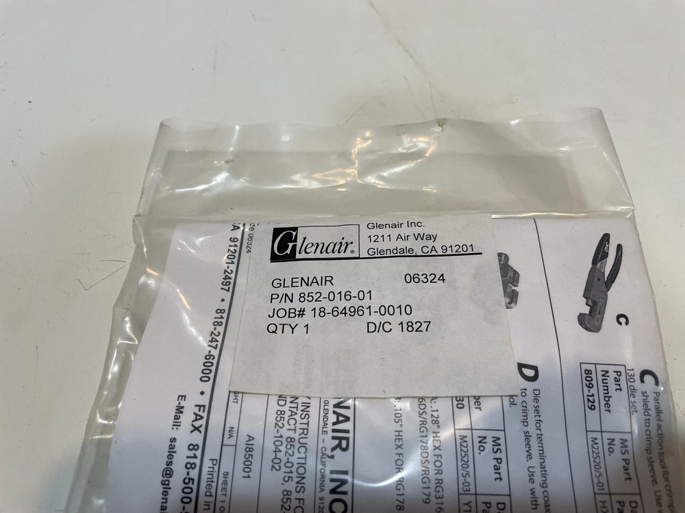 GLENAIR 852-016-01 Series 806 Mil-Aero Connectors Size 12, 50 ohm 3 GHz Coax Con