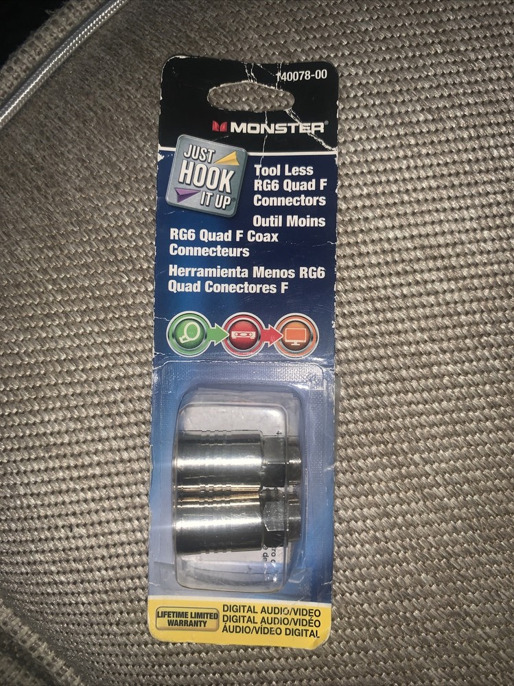 New Monster 140078-00 Less Tool RG6 Quad F Coax Connectors, 2-Pack