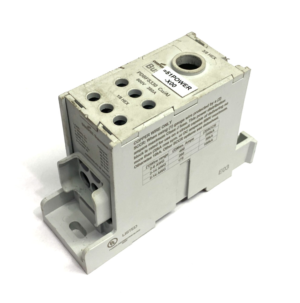 Cooper Bussmann PDBFS330 Power Distribution Block 600V 380A NO TOP TERMINAL LUG