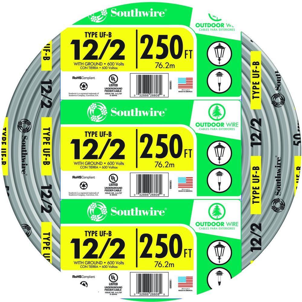12/2 UF-B x 250′ Southwire Underground Feeder Cable
