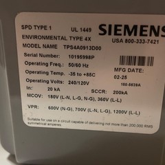 Siemens Industrial Surge Protective Device Model 100-2793 TPS4A0913D00