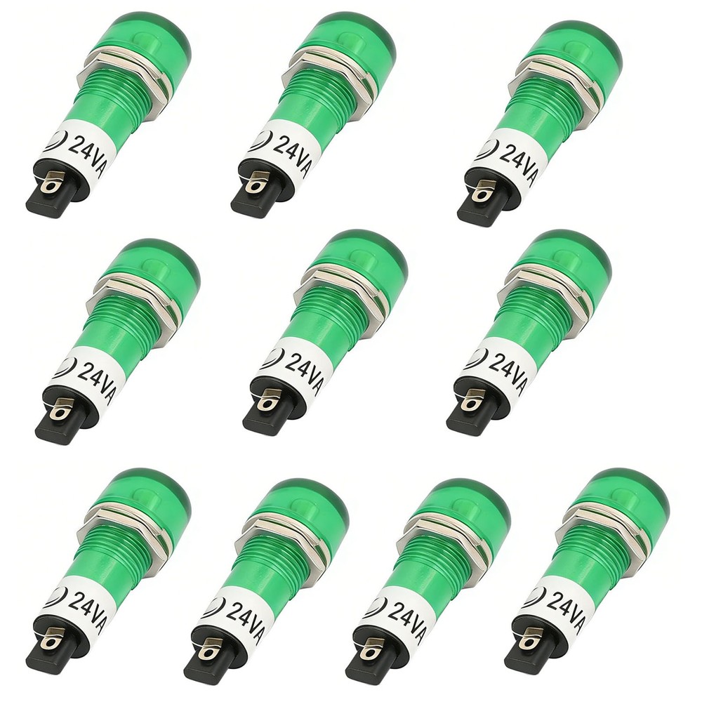 10Pcs AC/DC 24V Green LED Signal Lamp 2 Terminals Threaded Indicator Light