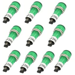 10Pcs AC/DC 24V Green LED Signal Lamp 2 Terminals Threaded Indicator Light