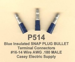 50 Blue Insulated SNAP PLUG Bullet Terminal Connector 16-14 Wire Gauge .180 MALE
