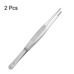 2 Pcs 7-Inch Stainless Steel Straight Blunt Tweezers with Serrated Tip Polish