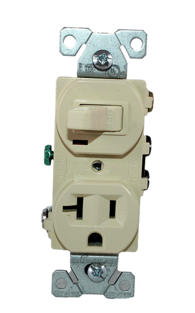 Cooper Eaton 291V-BOX, Combo Single Pole Switch and Grounding Receptacle, 1 pc