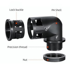 Nylon Corrugated Conduit 90° Elbow Connector Fitting For Corrugated Cable Tubing