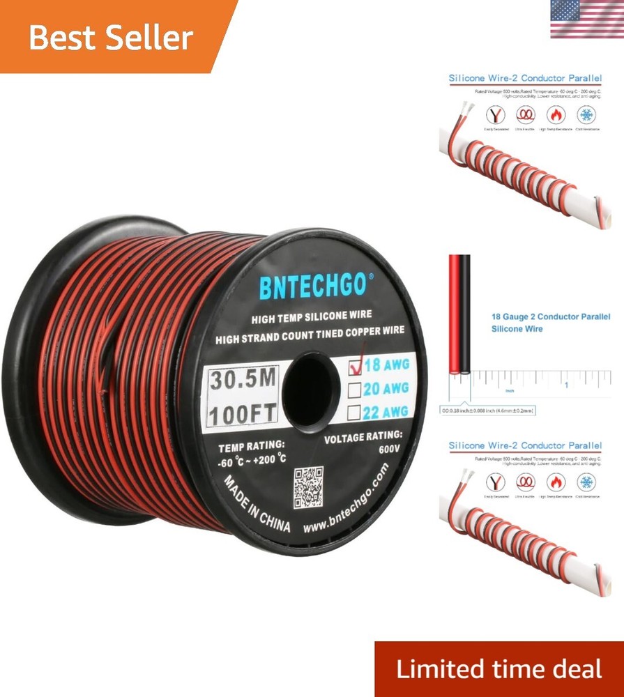 18 Gauge Flexible 2 Conductor Parallel Silicone Wire Spool Red Black High Res…