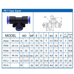 T Piece Adapter Pneumatic Push In Fittings Tee Connector Equal/Reducing Air Hose
