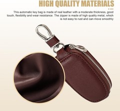 Leather Car Key Case with Metal Hook, Universal Key Holder for Women and Men (Br