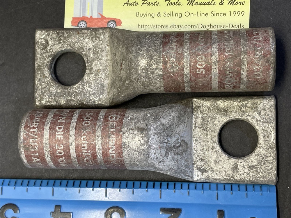 2 Burndy 500kcmil U34ART Brown Die 5/8” Hole Long Barrel Copper Connectors 4-3/8