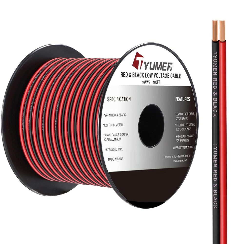 100FT 12/2 Gauge 2pin 2 Color Red Black Cable Hookup Electrical Wire LED Stri…