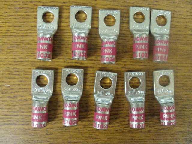 New 10 pc Polaris 3/8″ Single Hole Compression Lugs 1/0 AWG Pink B24