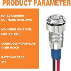 Energy Saving Indicator Light LED Panel Mount 12V 24V 110V 20mA 8mm Hole White