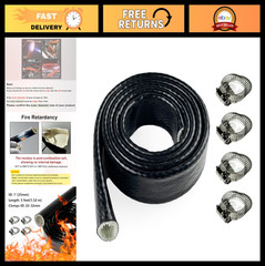 1″ ID Heat Shield Fire Sleeve Silicone Coated Fiberglass with 4 Clamps – 5FT Aut