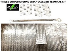25′ TINNED Copper Ground Strap Cable KIT + DIY Terminal Kit 1/2″ FLAT Braid Wire