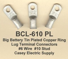 20 Battery Big TIN PLATED Copper RING Lug Terminal Connector #6 Wire Gauge #10