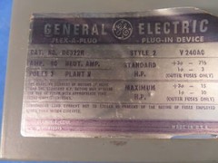 GENERAL ELECTRIC DE FUSIBLE BUS PLUG DE322R 60A 3PH 3W 240V 1YEAR WARRANTY