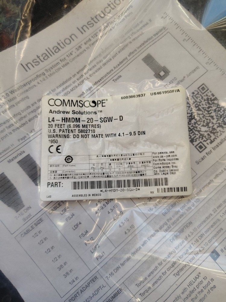 Commscope Andrew SOLUTIONS L4-HMDM-20-SGW-D SureFlex 20FT Jumper HELIAX SURE GUA
