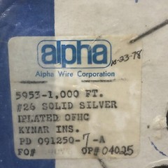 5953 ALPHA WIRE – 1000′ Blue – 26awg Solid Silver Plated OFHC Kynar 5mil 1970s