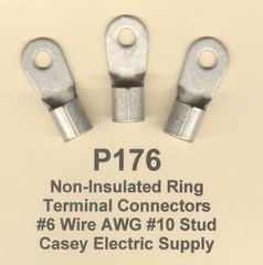 20 Bare RING Lug Brazed Barrel Terminal Connector #6 Wire Gauge AWG #10 Stud USA