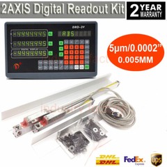 2 Axis Digital Readout+ 2pc Linear Scales Glass Sensor LED DRO Display Kit Lathe