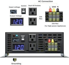 DC 24V to AC120V Pure Sine Wave Inverter 3000W Power Converter Home Battery Camp