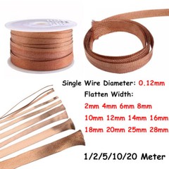 2-28mm Braided Ground Strap Copper Flat Braid Shielding Sleeve SingleWire 0.12mm