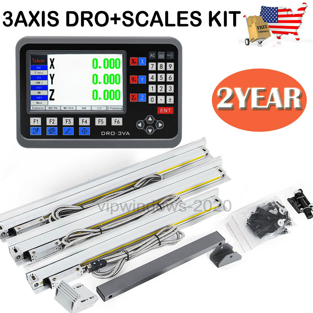 3 Axis DRO + 3pc 150+200+500mm Linear Scales LCD Display Digital Readout Kit
