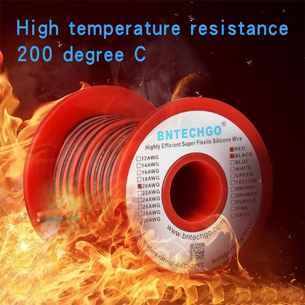 20 Gauge Flexible 2 Conductor Parallel Silicone Wire Spool Red Black High Res…