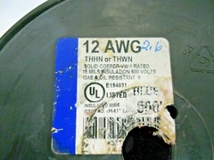 12 AWG INSULATED BLUE SOLID COPPER, THHN/THWN-2, 600V, APPROX. 125FT.